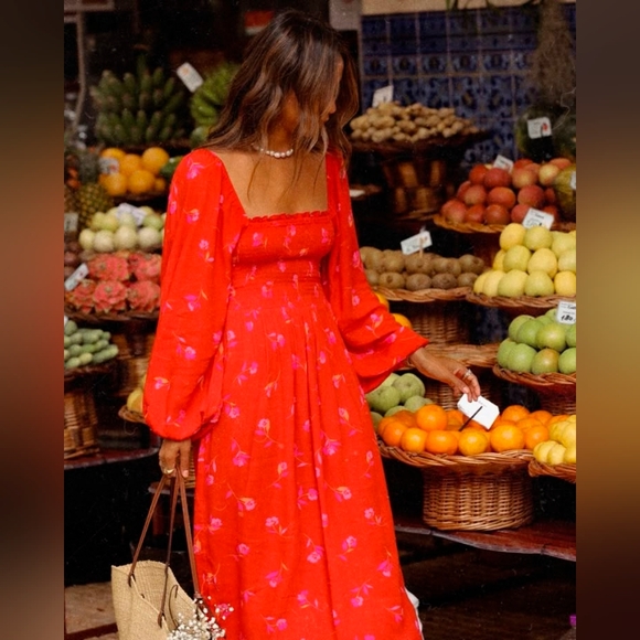Billabong Dresses & Skirts - Elegant Red Floral Dress